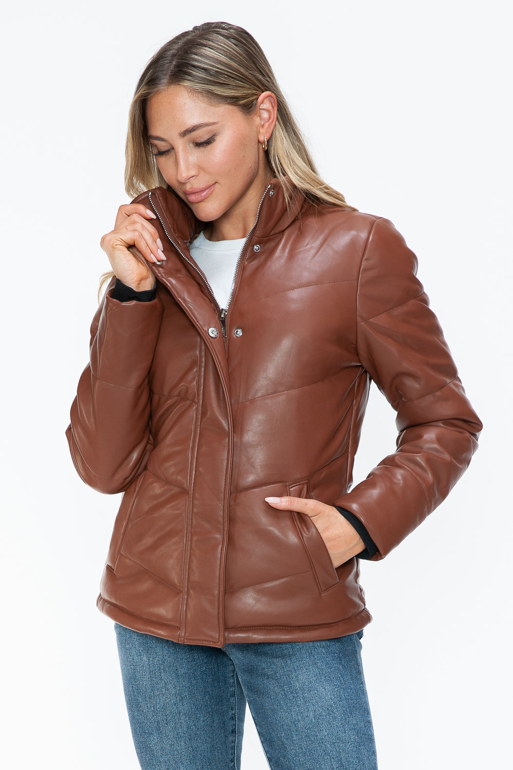 Snobbish Pocketed Zip Up Turtleneck Puffer Jacket - All Mine Now Clothing