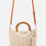 Fame Crochet Knit Convertible Tote Bag with Tassel - All Mine Now Clothing