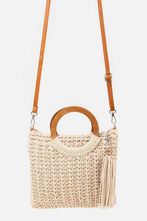 Fame Crochet Knit Convertible Tote Bag with Tassel - All Mine Now Clothing