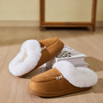 Fluff Trim Round Toe Flat Slippers - All Mine Now Clothing