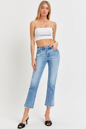 RISEN Full Size Low Rise Crop Slim Straight Jeans Trendsi