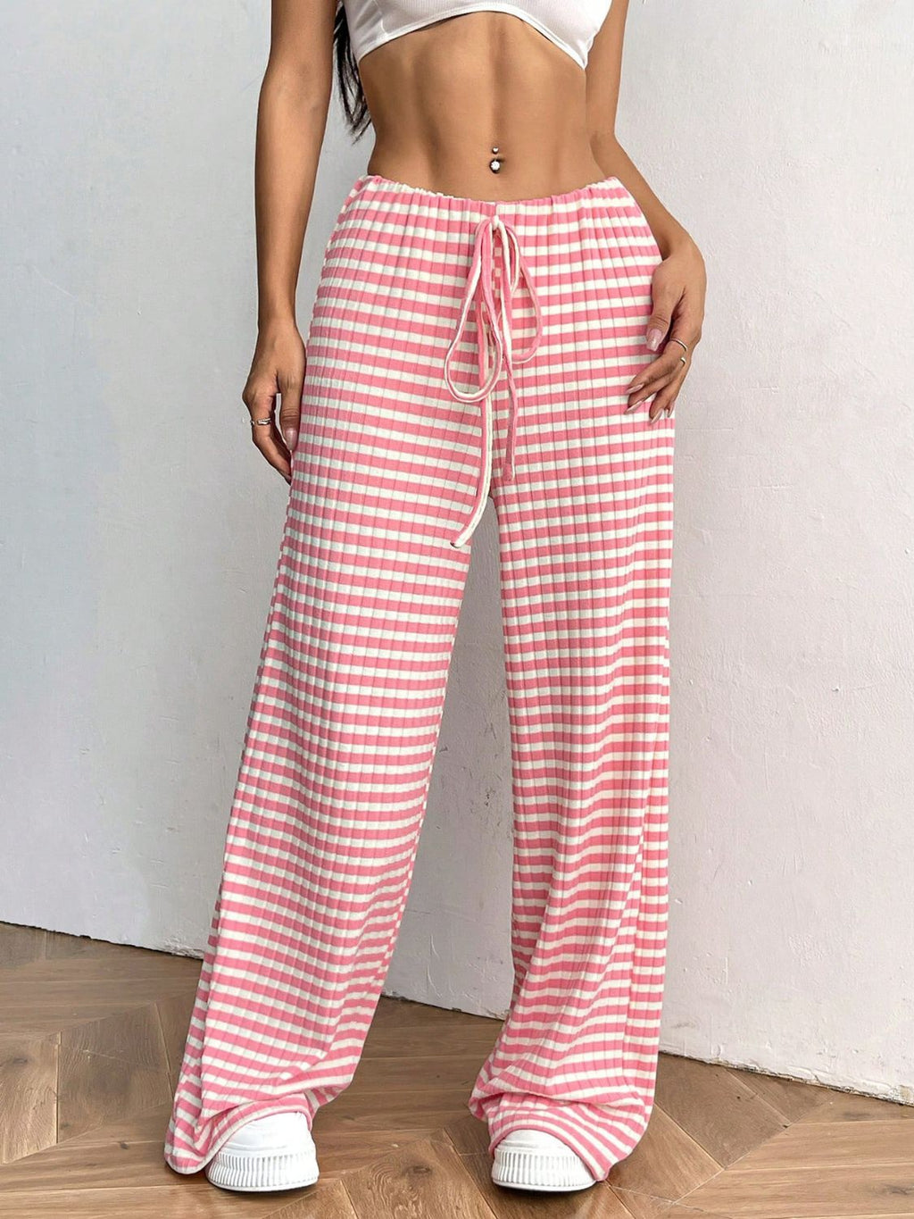 Tied Striped Wide Leg Pants - All Mine Now Clothing