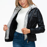 YMI Removable Faux Layered Multi-Pocket Jacket with Fuzzy Hood - All Mine Now Clothing