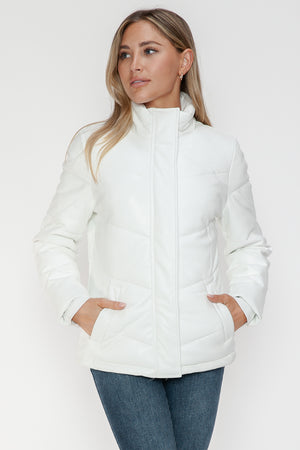 Snobbish Pocketed Zip Up Turtleneck Puffer Jacket - All Mine Now Clothing