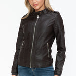 Snobbish PU Leather Biker Jacket with Side Zip Pockets - All Mine Now Clothing