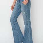 RISEN High Rise Frayed Hem Bootcut Jeans Trendsi