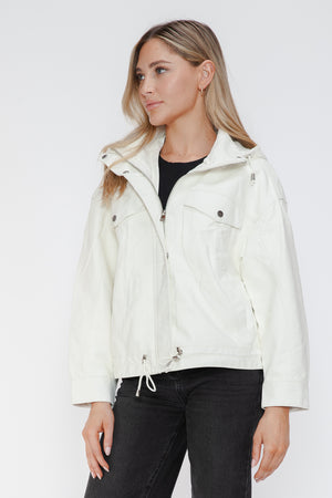 How Dare U Drawstring Hem PU Leather Zip Up Jacket - All Mine Now Clothing