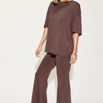 Basic Bae Full Size Bamboo Drop Shoulder T-Shirt and Flare Pants Set - All Mine Now Clothing