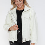 How Dare U Drawstring Hem PU Leather Zip Up Jacket - All Mine Now Clothing