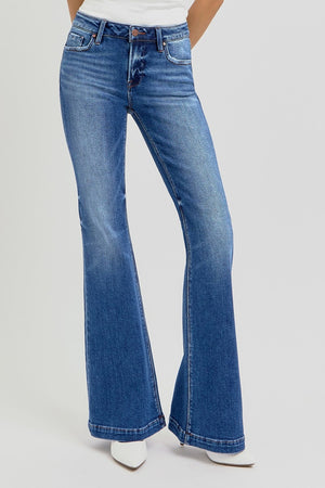 RISEN Full Size Low Rise Flare Jeans with Pockets - All Mine Now Clothing