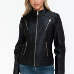 Snobbish Faux Leather Zip Up Mock Neck Jacket - All Mine Now Clothing