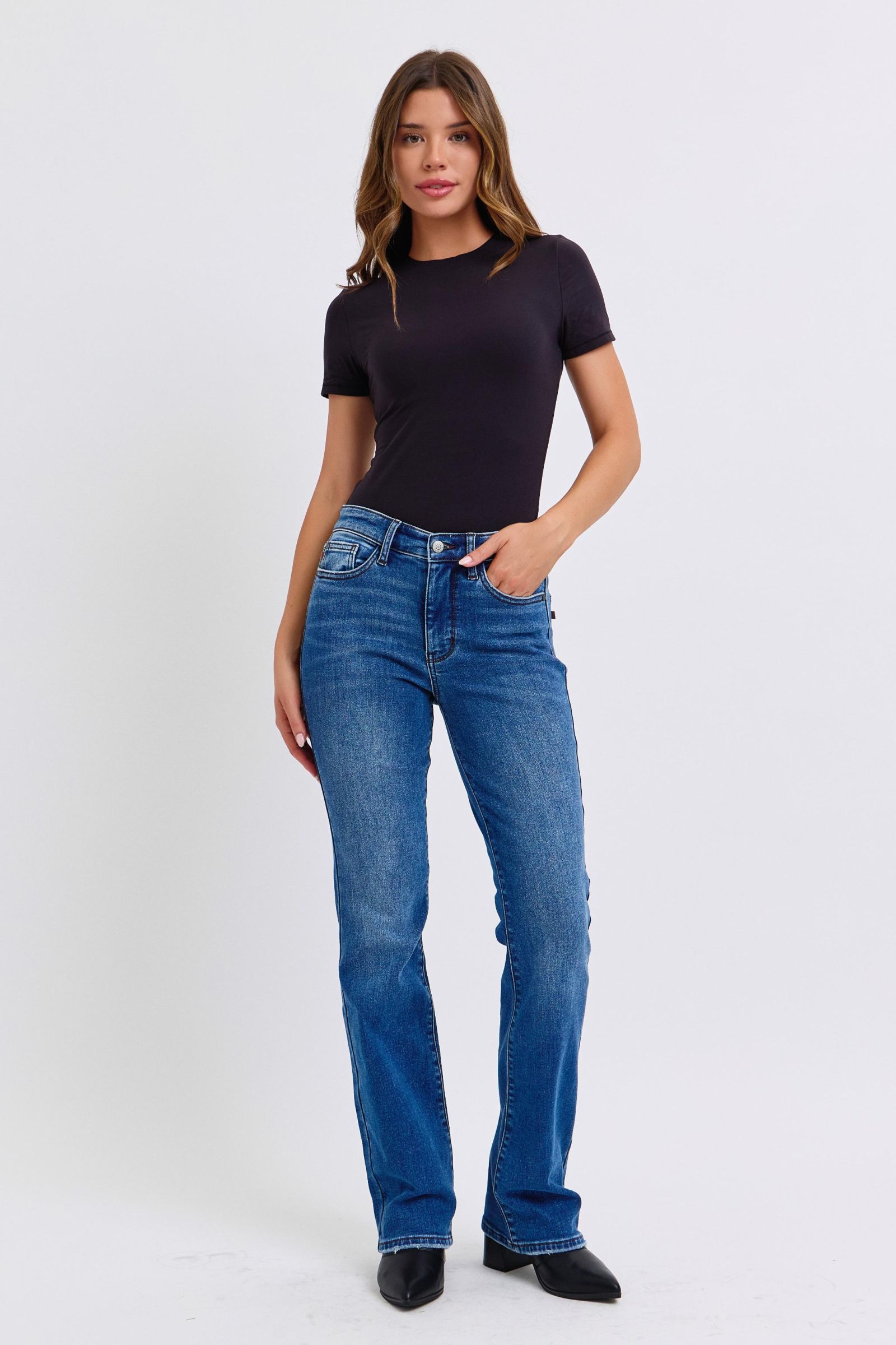 Judy Blue Full Size Run Mid-Rise Bootcut Jeans with Thermal Lining Trendsi