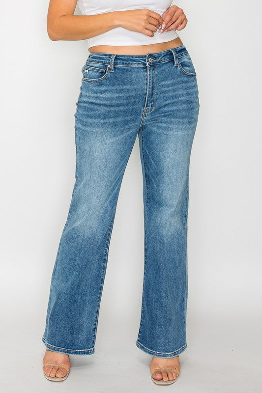 bytos Full Size Cat's Whiskers Mid Rise Bootcut Jeans Trendsi