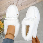 Bow Furry Round Toe Flat Slip-Ons - All Mine Now Clothing