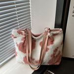 Cow Print Furry Tote Bag - All Mine Now Clothing