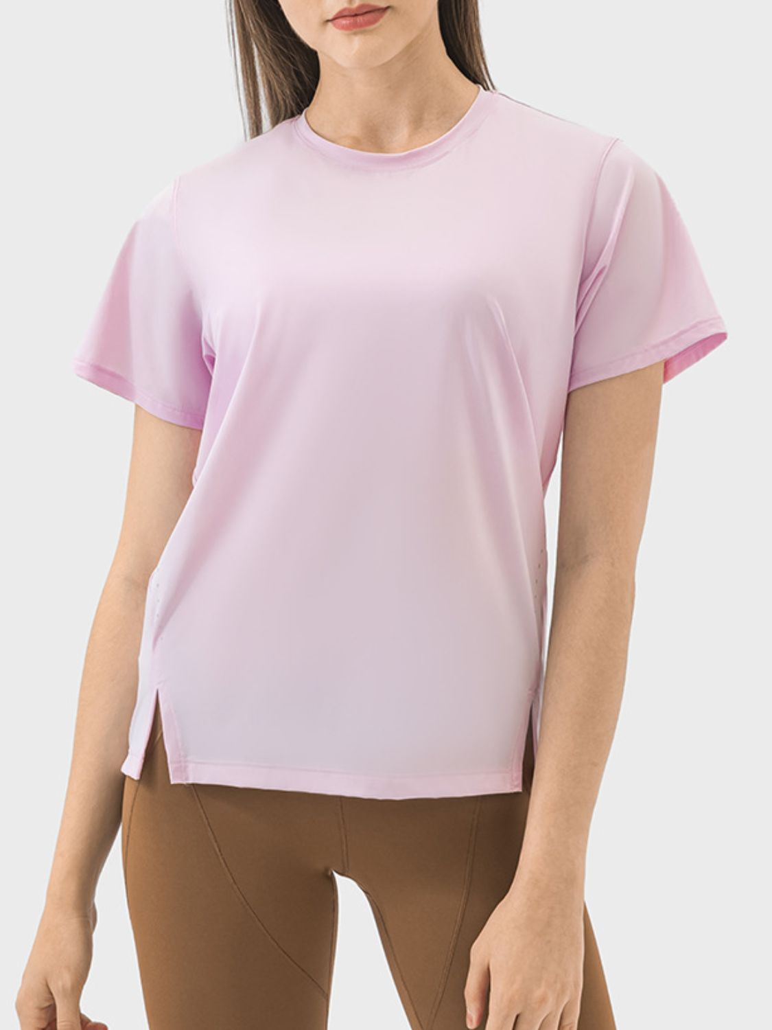 Millennia Slit Round Neck Short Sleeve Active T-Shirt - All Mine Now Clothing