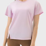 Millennia Slit Round Neck Short Sleeve Active T-Shirt - All Mine Now Clothing