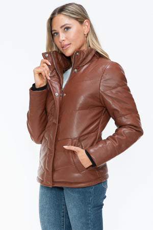 Snobbish Pocketed Zip Up Turtleneck Puffer Jacket - All Mine Now Clothing