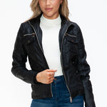 YMI Removable Faux Layered Multi-Pocket Jacket with Fuzzy Hood - All Mine Now Clothing