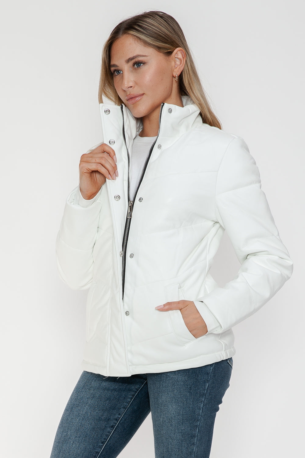 Snobbish Pocketed Zip Up Turtleneck Puffer Jacket - All Mine Now Clothing