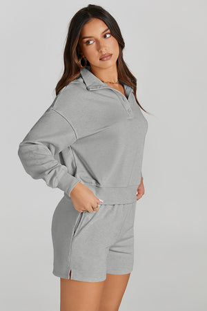 Half Button Sweatshirt and Shorts Active Set - All Mine Now Clothing