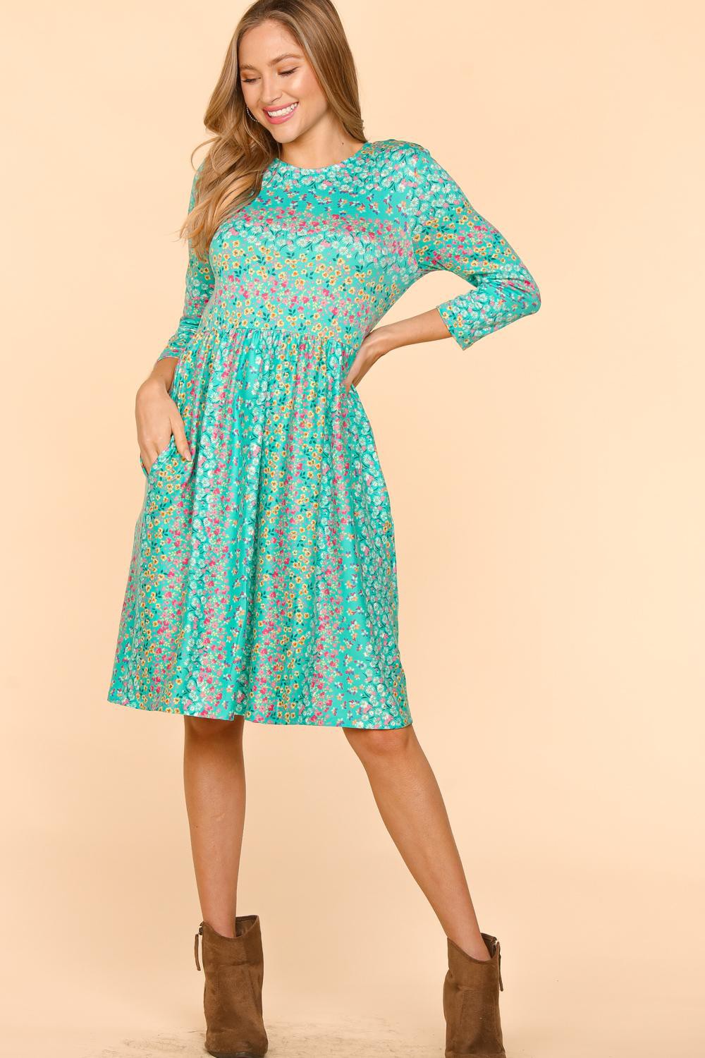 Haptics Round Neck Floral Dress with Pockets - All Mine Now Clothing