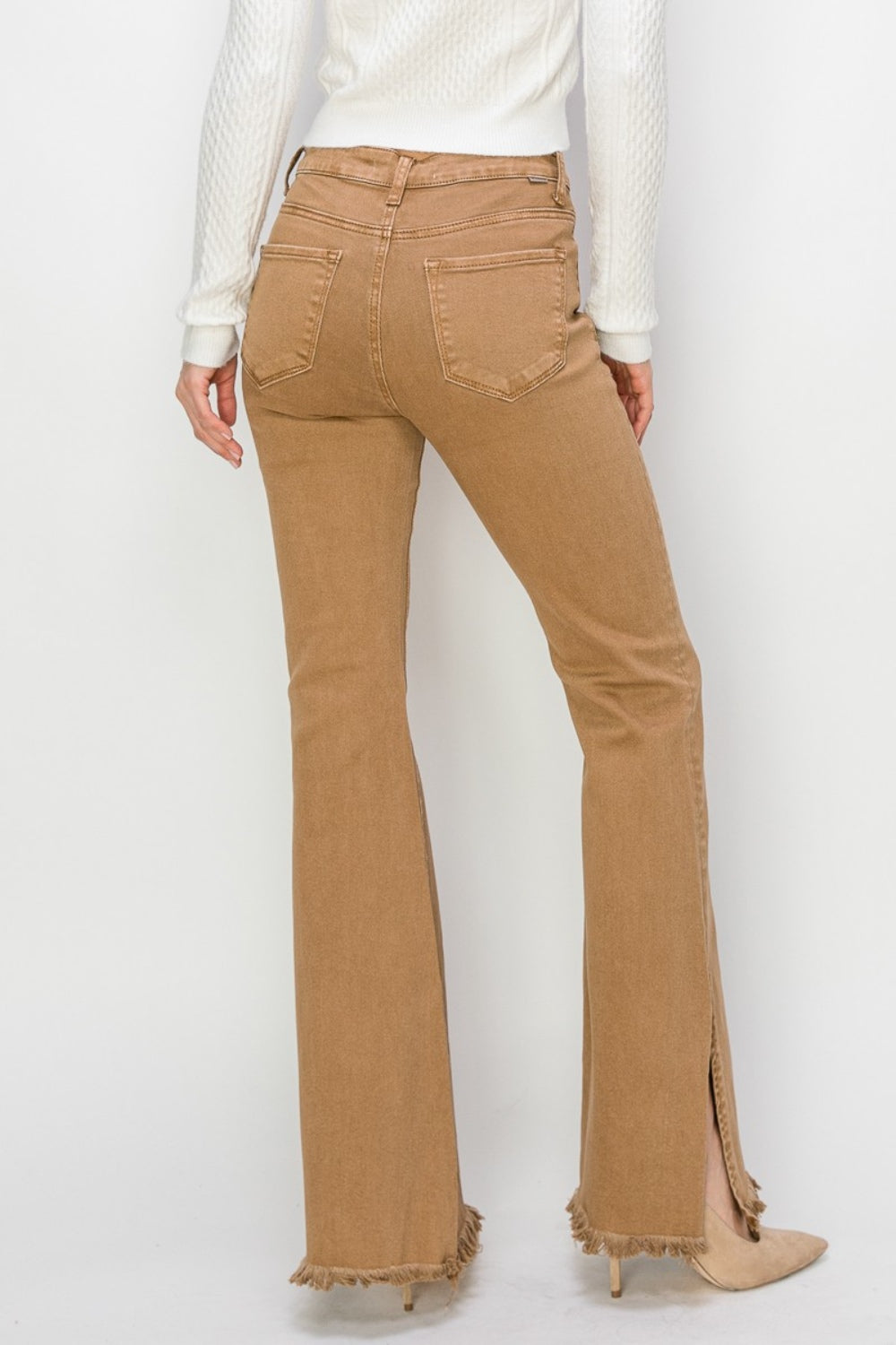 RISEN Bailey Full Size High Waist Side Slit Flare Jeans Trendsi