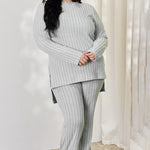 Basic Bae Full Size Ribbed High-Low Top and Wide Leg Pants Set - All Mine Now Clothing