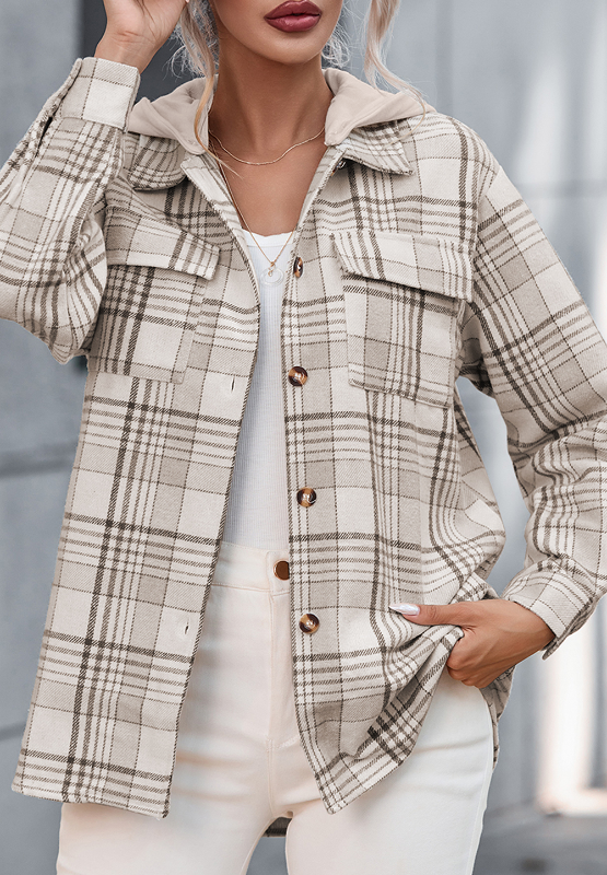 Plaid Removable Hood Button Up Shacket - All Mine Now Clothing