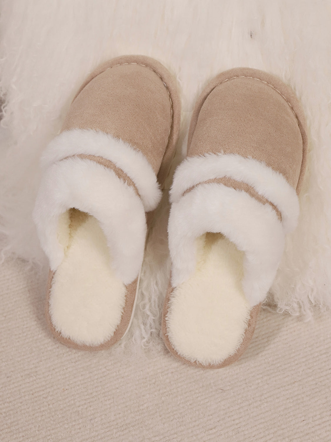 Contrast Faux Fur Round Toe Slippers - All Mine Now Clothing