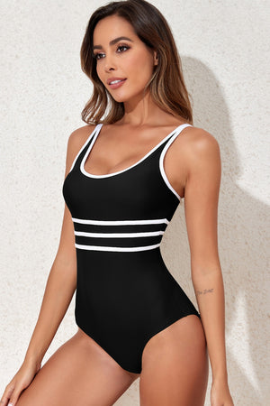 Contrast Trim Scoop Neck One-Piece Swimwear - All Mine Now Clothing