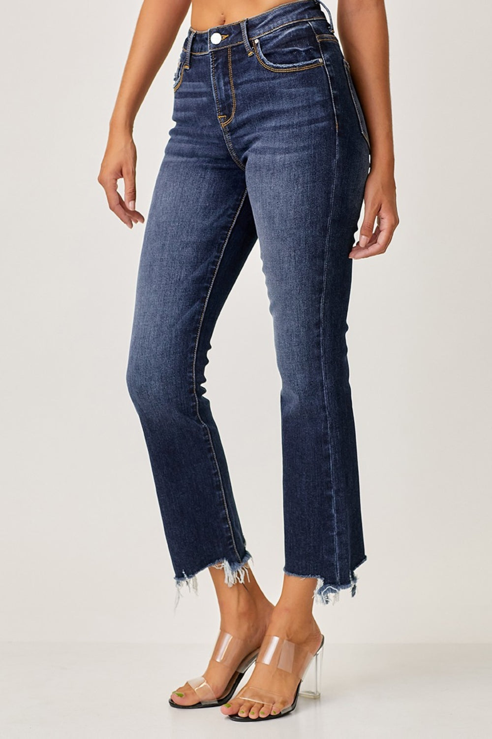 Risen Full Size Frayed Hem Cropped Straight Jeans Trendsi