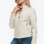 Snobbish PU Leather Biker Jacket with Side Zip Pockets - All Mine Now Clothing