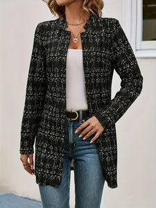 Plaid Open Front Long Sleeve Blazer - All Mine Now Clothing