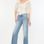 Kancan Mid Rise Frayed Hem Straight Jeans Trendsi