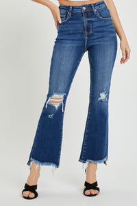 RISEN High Rise Distressed Crop Flare Jeans - All Mine Now Clothing