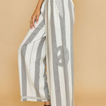 Umgee Peace Sign Patch Striped Wide Leg Pants - All Mine Now Clothing