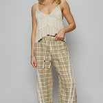 POL Lace Trim Drawstring Checkered Wide Leg Pants - All Mine Now Clothing