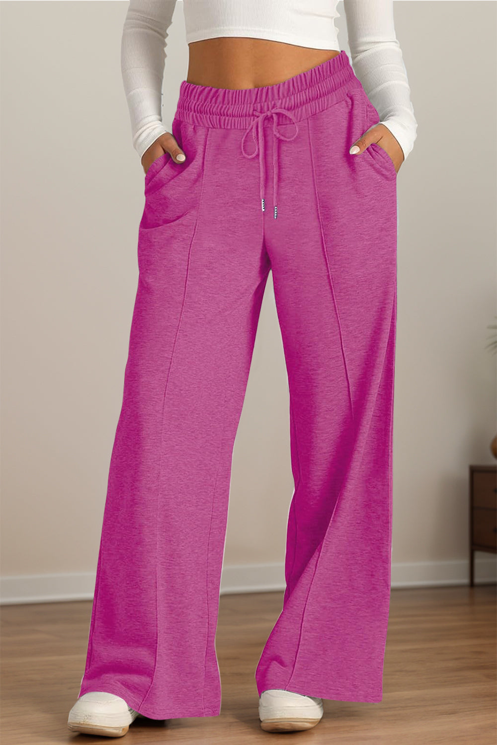 Drawstring Elastic Waist Wide Leg Pants - All Mine Now Clothing