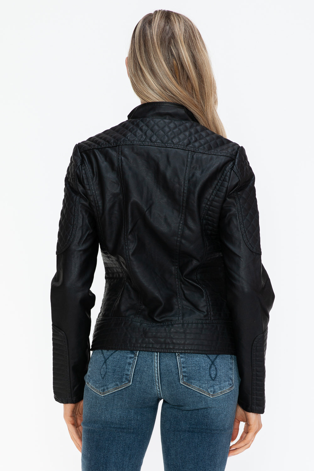 Snobbish Faux Leather Zip Up Mock Neck Jacket - All Mine Now Clothing