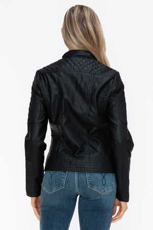 Snobbish Faux Leather Zip Up Mock Neck Jacket - All Mine Now Clothing