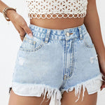 Distressed Raw Hem Denim Shorts