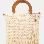 Fame Crochet Knit Convertible Tote Bag with Tassel - All Mine Now Clothing