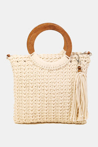 Fame Crochet Knit Convertible Tote Bag with Tassel - All Mine Now Clothing