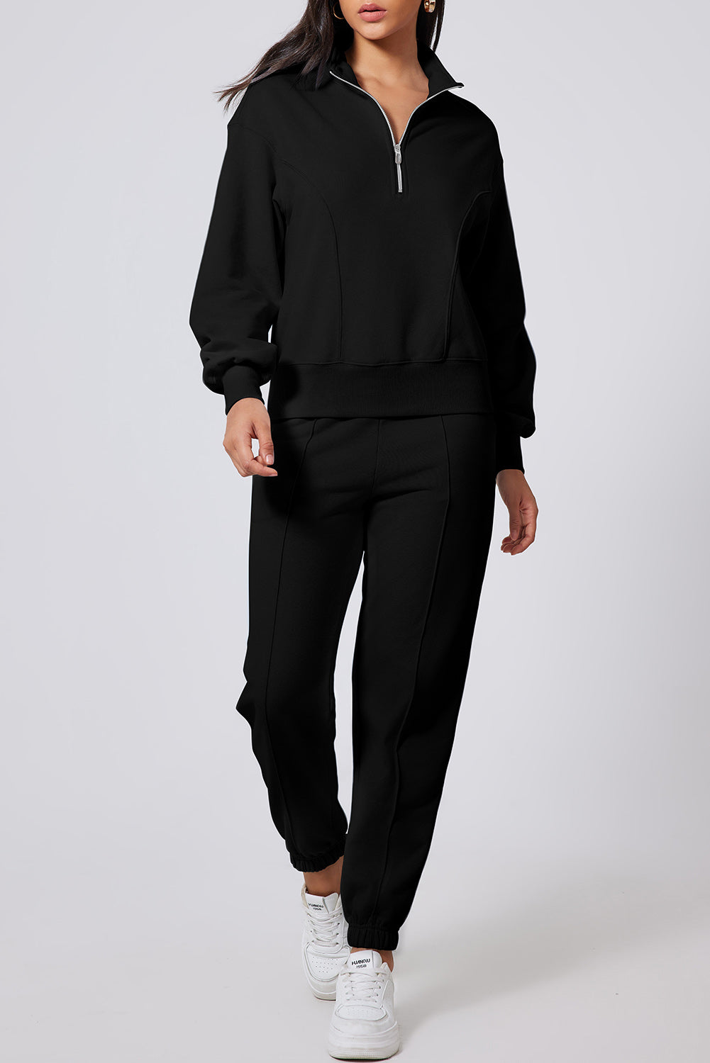 Half Zip Long Sleeve Top and Joggers Active Set - All Mine Now Clothing