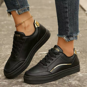 PU Leather Round Toe Flat Sneakers - All Mine Now Clothing