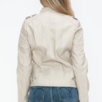 Snobbish PU Leather Biker Jacket with Side Zip Pockets - All Mine Now Clothing