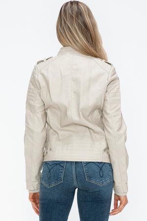 Snobbish PU Leather Biker Jacket with Side Zip Pockets - All Mine Now Clothing