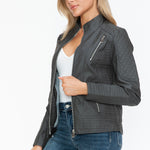 Snobbish Faux Leather Zip Up Mock Neck Jacket - All Mine Now Clothing