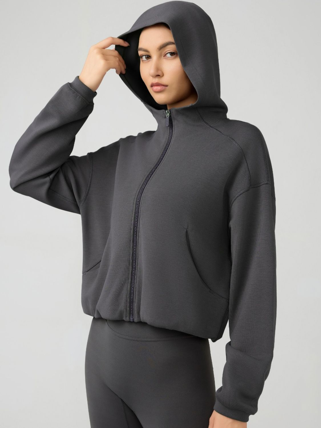 Millennia Zip Up Dropped Shouder Active Hooded - All Mine Now Clothing